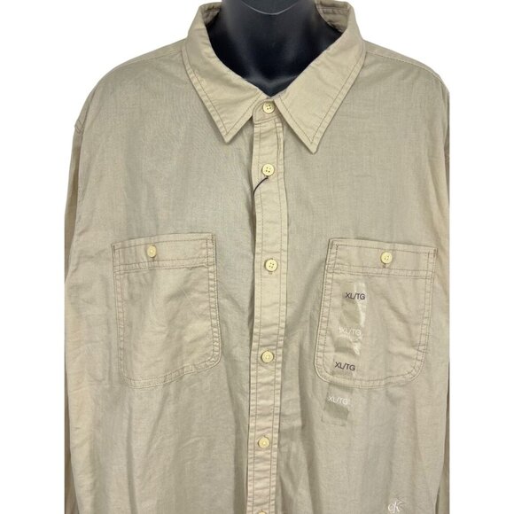 Calvin Klein Mens Tan Button-Up Shirt XL Extra Large Long Sleeve Collar New - Picture 2 of 9